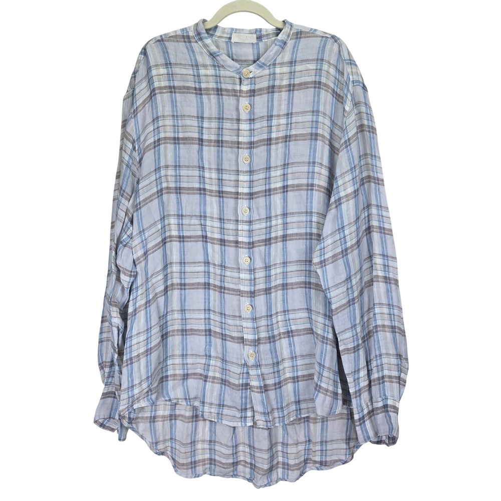 CP Shades Blue & Gray Plaid Mandarin Collar Button-Down